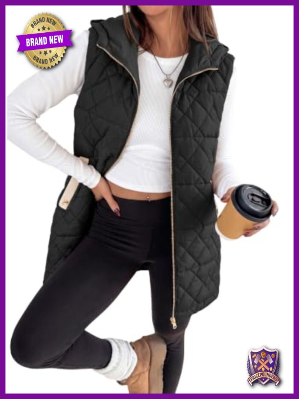 Womens Hooded Puffer Vest Sleeveless Zip Up Quilted Winter Layering Gilet